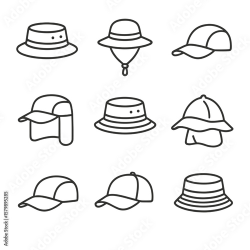 Chin hat packable outdoor adjustable icons cap flap rainproof safari icon vector