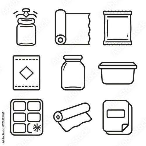 Tub preservation icons label dated icon food wrap vacuum tray vector lid