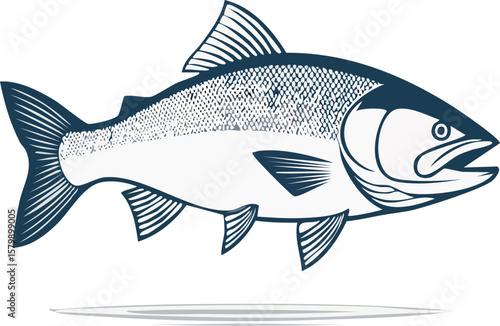 Simple Salmon Fish Line Art Vector Illustration Graphic Design