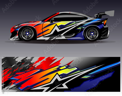 Car wrap design vector. Graphic abstract stripe racing background designs for vehicle, rally, race, adventure and car racing livery