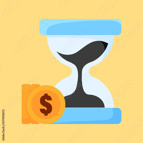 Time is Money: This is symbolic illustration of money and hour glass. Capturing the concept of limited period time is equal to investment.