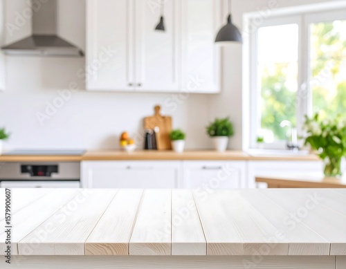 Blurred, bright kitchen countertop
