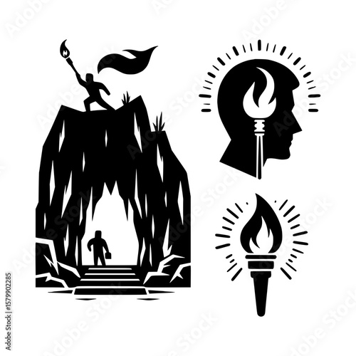 Symbolic journey of discovery and enlightenment with torchbearer