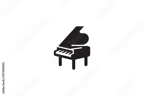 Elegant Grand Piano Illustration in Black and White Silhouette Style for Music and Performance Related Designs silhouette