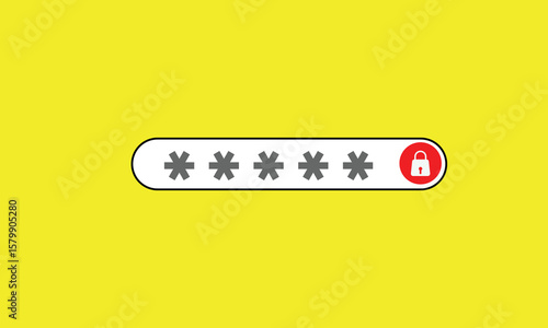 A digital illustration of a password input field with asterisks and a red padlock icon, symbolizing security, encryption, and data protection on a background.