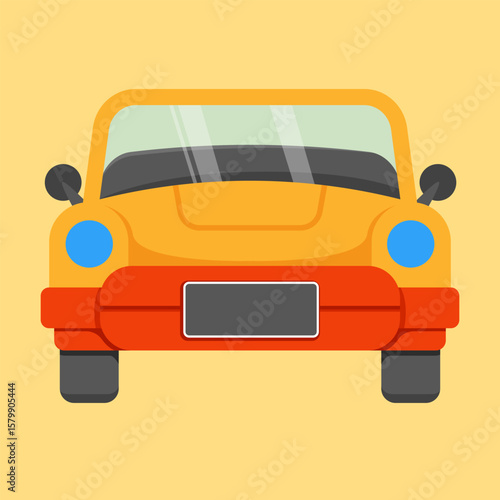 Cartoon Car in Yellow and Red: A cheerful, cartoon-style car illustration, showcasing a vibrant yellow body with red accents, conveying themes of travel, transport and modern mobility.