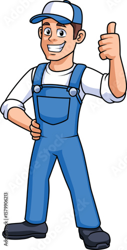 friendly plumber cartoon character with thumbs up