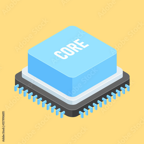 Microchip Icon: Illustration of microchip on pastel background, isolated illustration of component of microelectronic, minimal design.