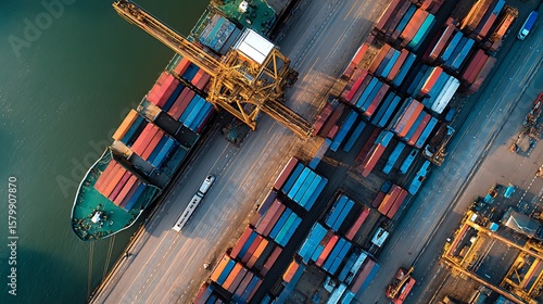 Aerial View of Cargo Ship Docked at Port