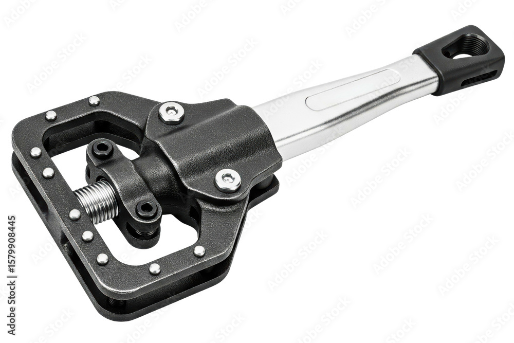 Obraz premium Modern metal bicycle pedal with cleat mechanism isolated on a transparent background