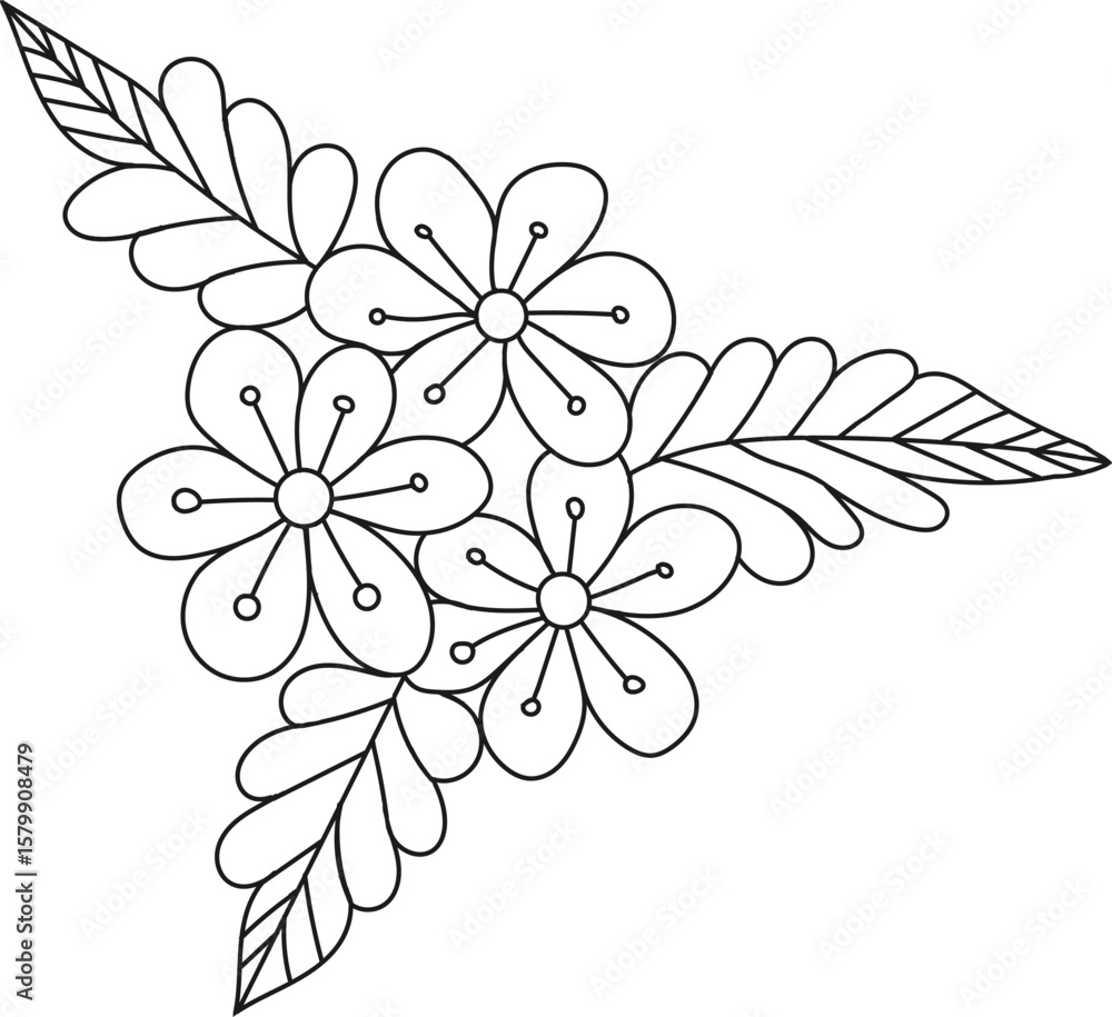 Obraz premium Black and white vector illustration of corner decorative flowers