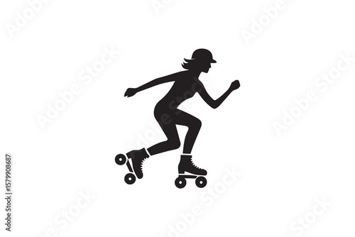 Woman Roller Skating with Helmet in Black Silhouette Style on White Background Perfect for Sport and Recreation Designs silhouette