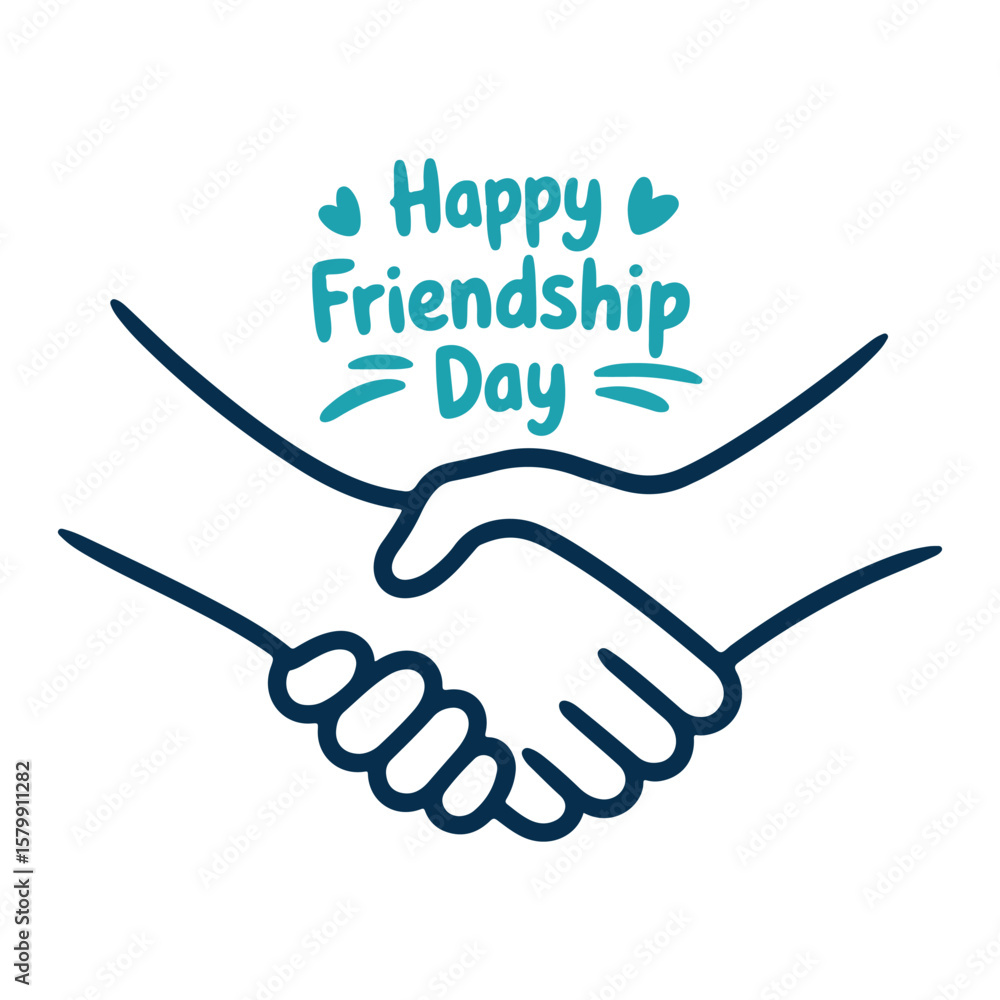 Obraz premium Happy Friendship Day Handshake Teal Blue Graphic vector