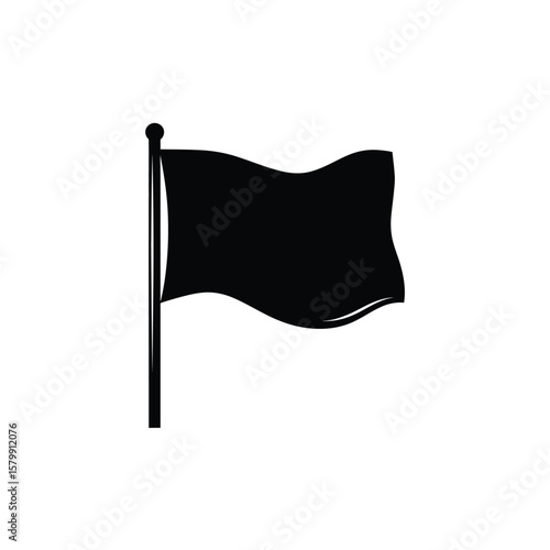 Simple Silhouette of a Black Waving Flag on a Pole Isolated on White