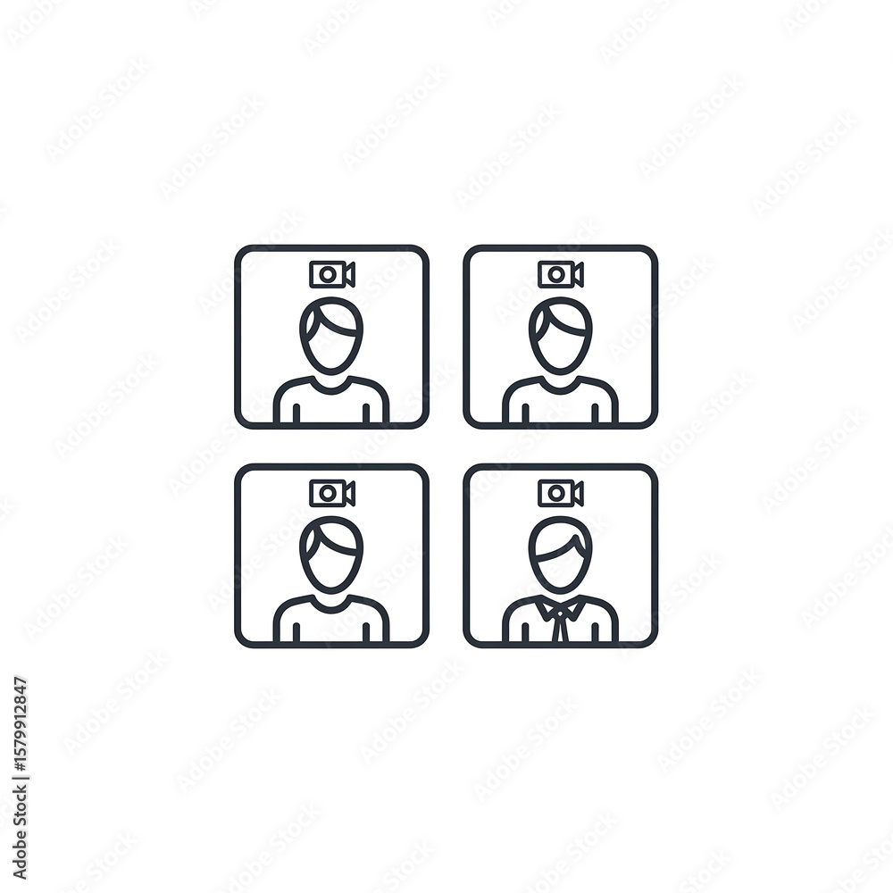 Four Line Icons Video Recording of Male Profiles Casual and Formal Attire. Four Line Icons Video Recording of Male Profiles Casual and Formal Attire.
