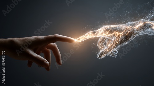 Hand Touches Digital Hand with Energy