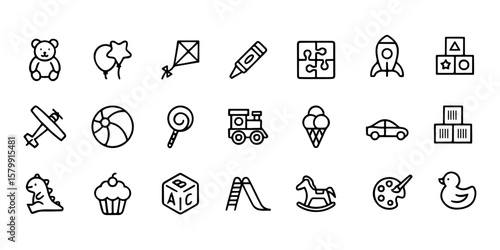 Collection of Cute Kids Toys Line Icons  Perfect for Children's Apps, Websites, and Designs
