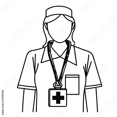 Professional medical worker wearing a cap and scrubs with a cross symbol on a lanyard silhouette