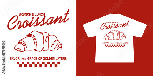  vintage illustration of coffee and croissant for breakfast Graphic Design