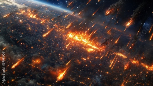 Earth bombarded by fiery meteorites