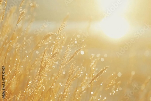 Golden Grass Shines in Sunlight, Abstract Field of Dreams with Warm Tone
