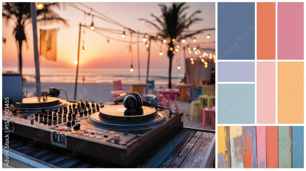 Beach party sunset dj setup