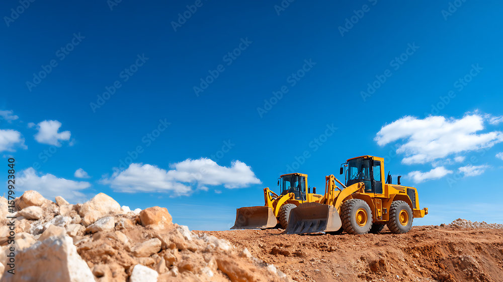 Obraz premium p3685236 191 Two heavy duty wheel loaders, isolated for design and available for rent for various projects. Construction equipment for earthmoving. 28709217 1