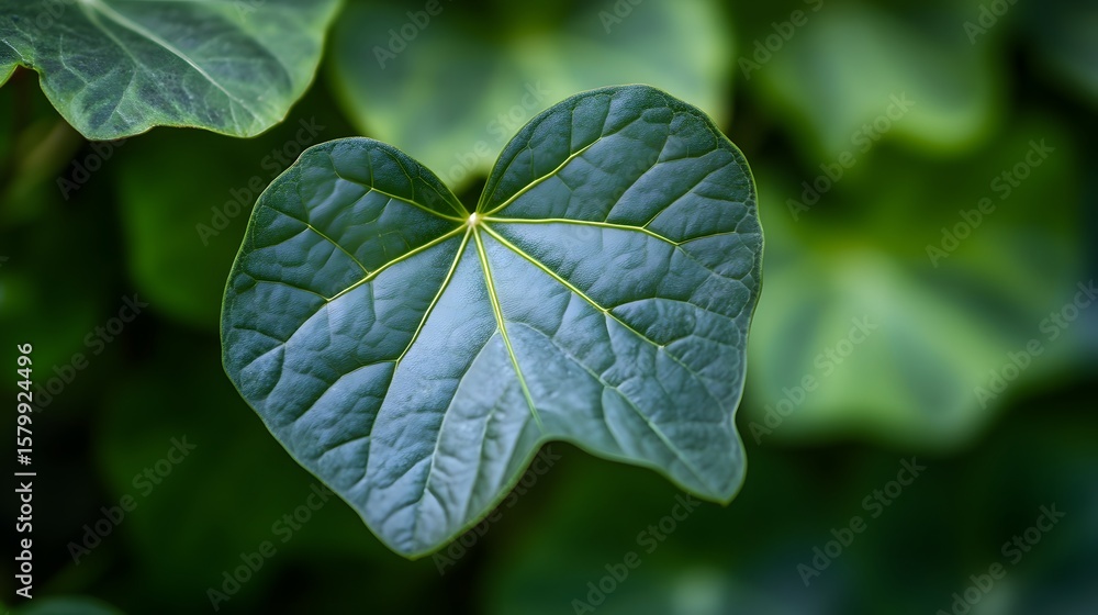 Obraz premium Close-up of a single vibrant green leaf.