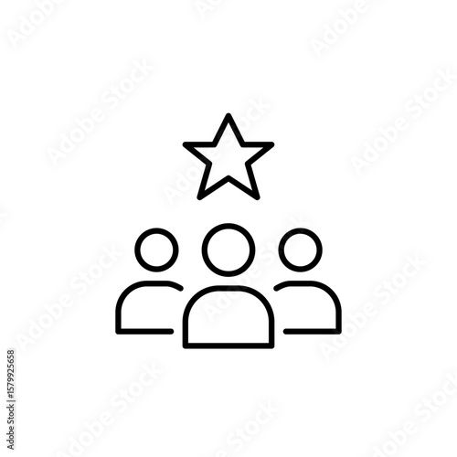 Group of people and star. Personalised interaction, trusted connection. Pixel perfect, editable stroke vector icon