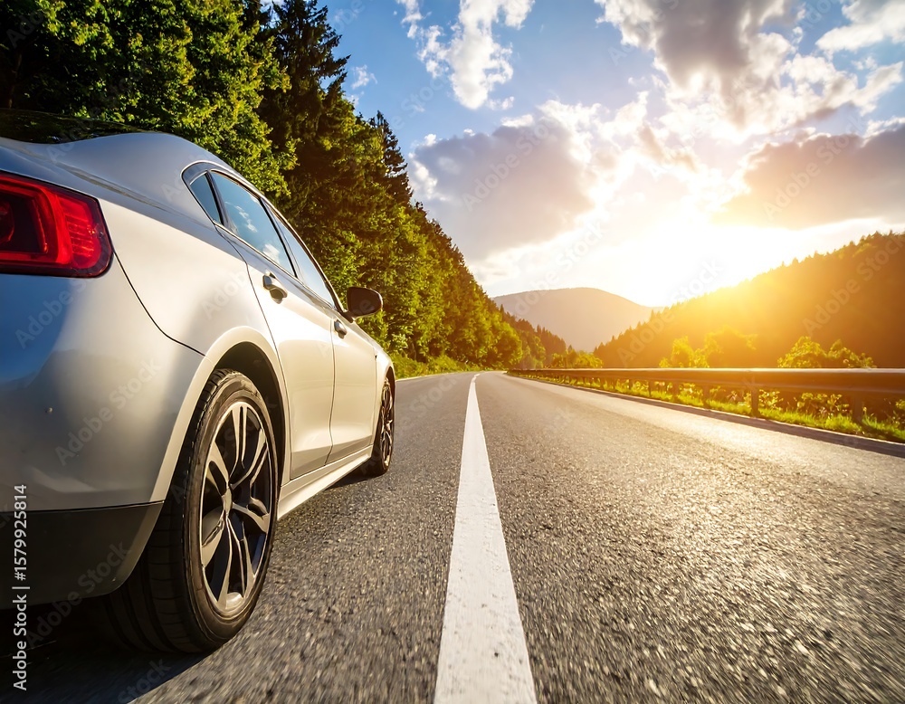 Fototapeta premium Car on a scenic highway at sunset