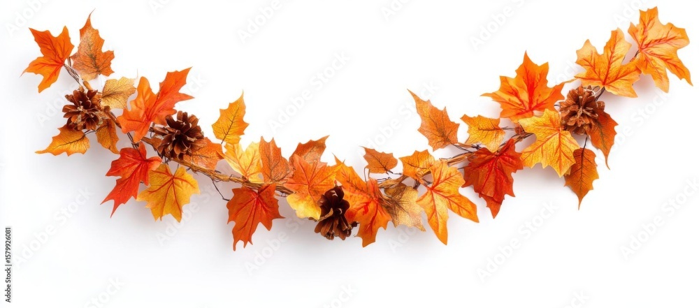 Fototapeta premium Fall Foliage and Pine Cones Garland With Autumn Colors