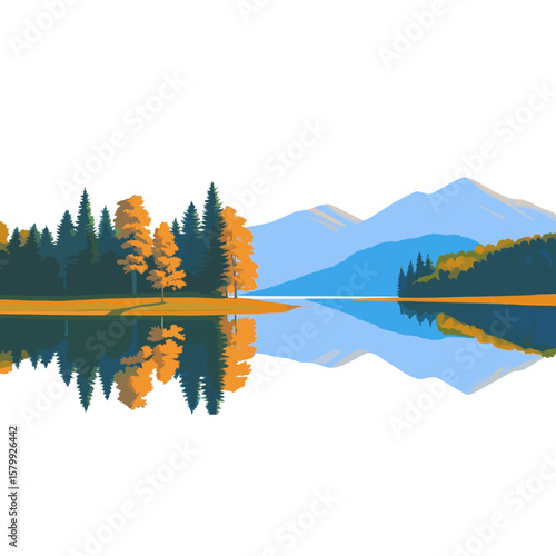 Lake landscape border illustration scenery nature vector