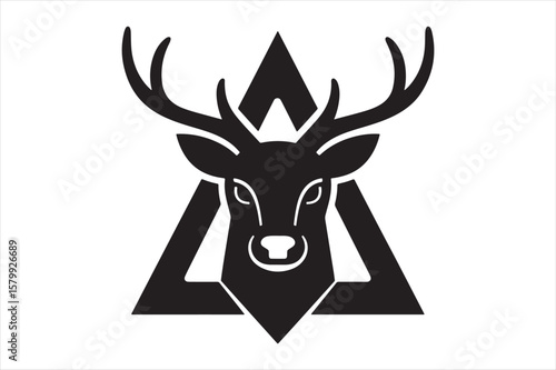 Deer Head Silhouette with Geometric Triangle – Vector Stag Logo Design

