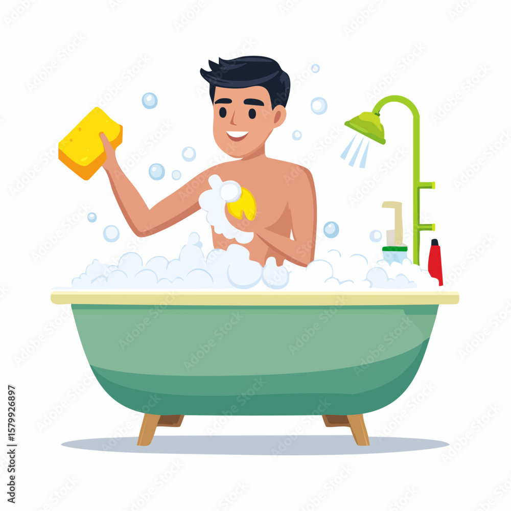 Naklejka premium boy taking a bath