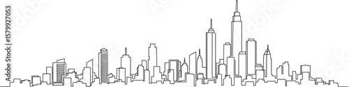 City skyline vector illustration, cityscape silhouette, urban landscape, modern architecture, buildings line art
