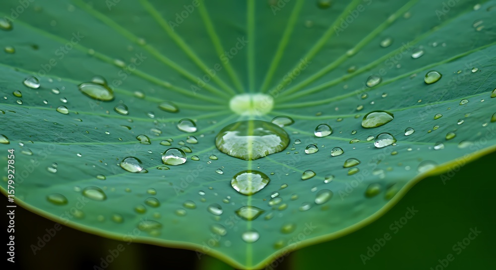 Fototapeta premium Water Drops on Lotus Leaf