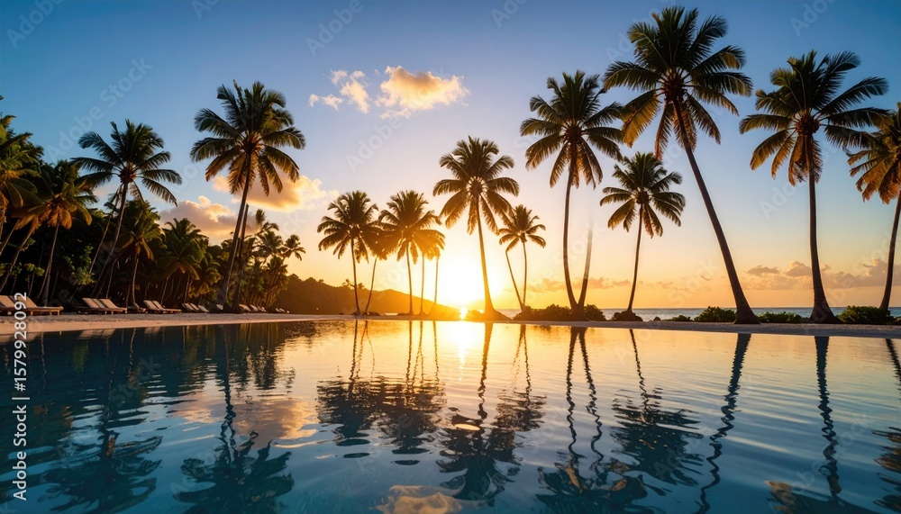 Obraz premium Tropical sunset pool scene