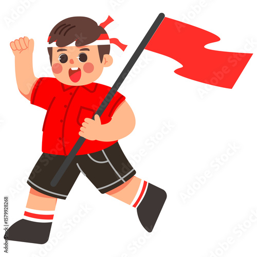 Victory Flag Pose Kids Illustrations