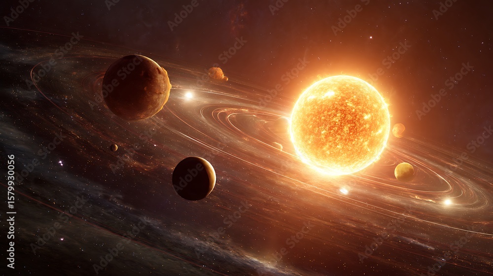 Obraz premium Solar System with Sun and Planet