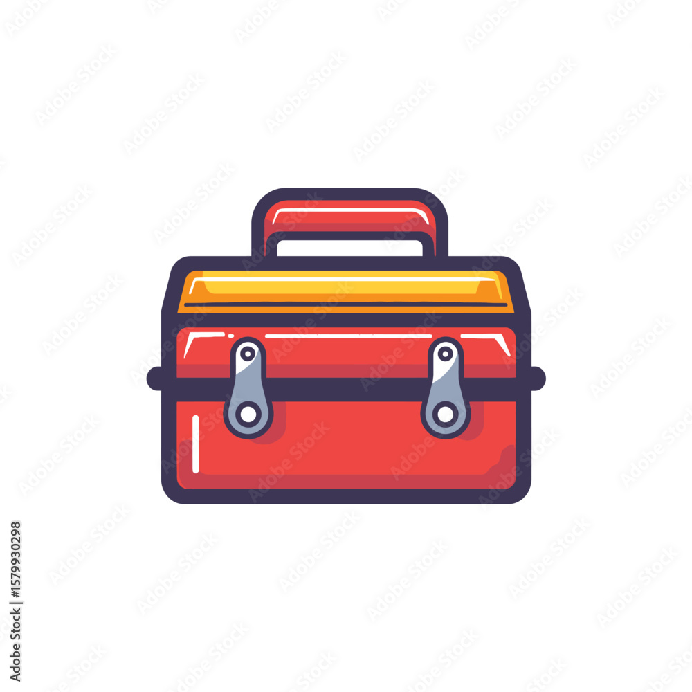 Toolbox Illustration, Red Box with Metal Latches, Organized Storage Concept Toolbox Illustration, Red Box with Metal Latches, Organized Storage Concept