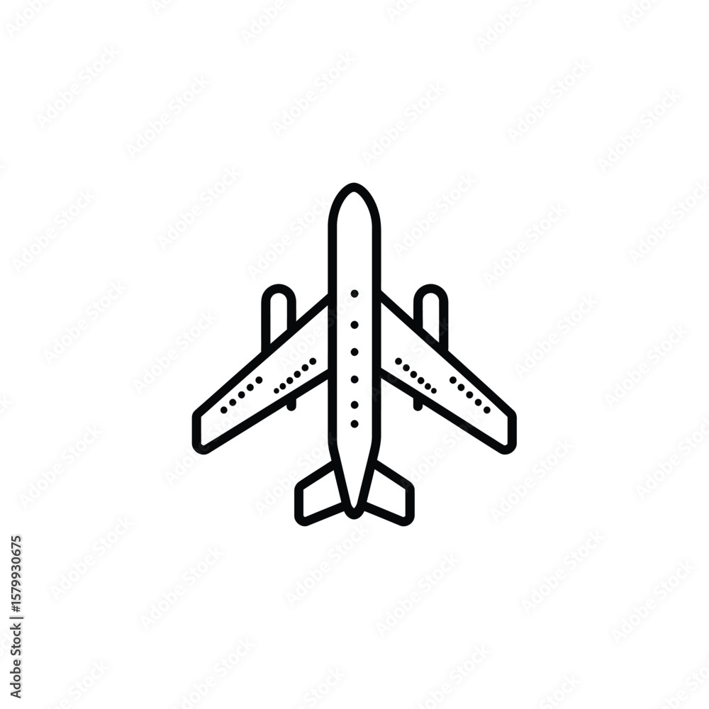 TopDown View Minimalist Black and White Airplane Icon Illustration Design TopDown View Minimalist Black and White Airplane Icon Illustration Design