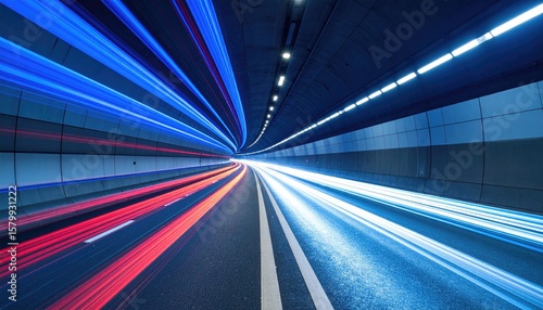 Tunnel lights trails of cars
