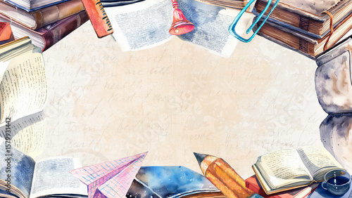 Watercolor painting of a vintage photo album background