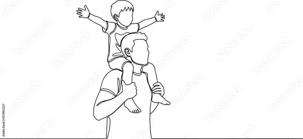Fototapeta premium Father and son line art illustration vector design for fathers day card or poster design template idea