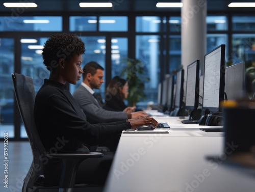 Focused Woman Engaged in Creative Work at a Modern Desk Surrounded by Inspirational Decor and Natural Light Creating a Productive Atmosphere for Ideas