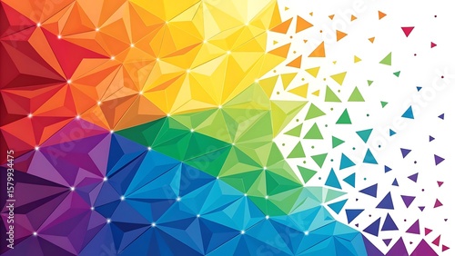Colorful Polygonal Geometric Gradient with Triangle Dispersal – Abstract Rainbow Background