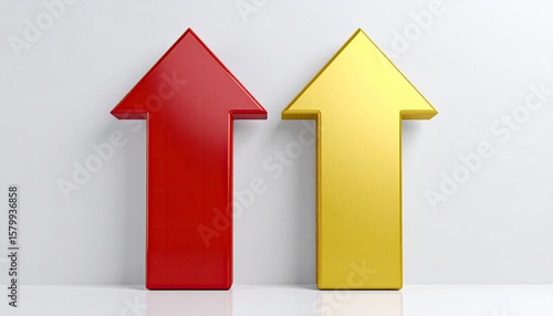 Two arrows, red and gold, point upwards