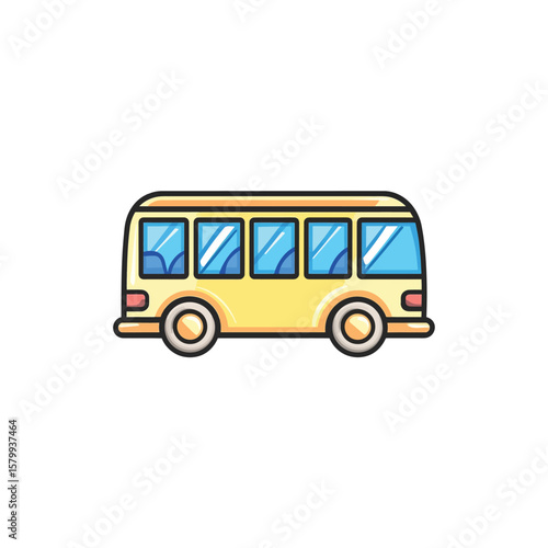 Yellow bus with visible blue glass windows on white background