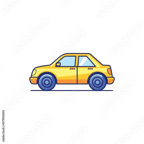 Yellow Car With Blue Wheels Isolated on White Background