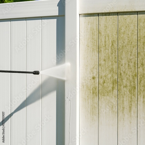 Pressure Washing White Vinyl Fence Mildew Removal